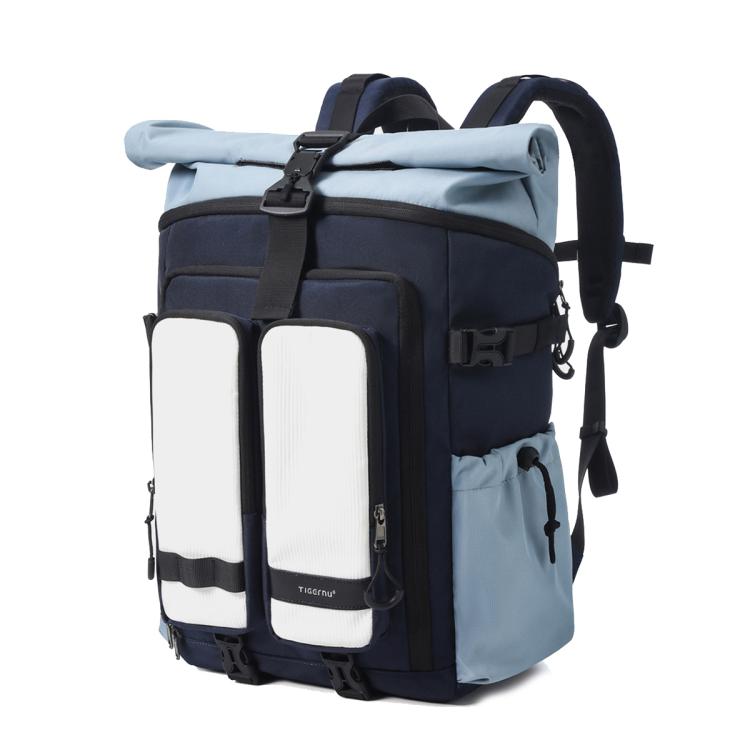 Tigernu Unisex Waterproof Travel Backpack Roll-Top Expandable Design with 15.6-inch Laptop & Tablet Compartment(Sky Blue) - Backpack by Tigernu | Online Shopping UK | buy2fix