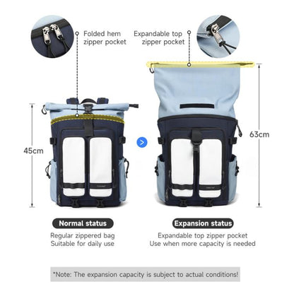 Tigernu Unisex Waterproof Travel Backpack Roll-Top Expandable Design with 15.6-inch Laptop & Tablet Compartment(Sky Blue) - Backpack by Tigernu | Online Shopping UK | buy2fix