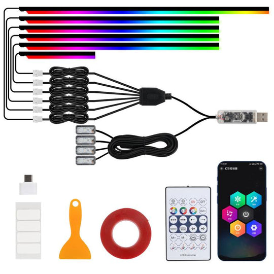 3 Control App Remote Control Colorful Car Interior Ambient Lighting Modified LED Acrylic USB Car Ambient Lighting, Spec: 110cm+75cm x 4+35cm+Footlight x 4 10 In 1