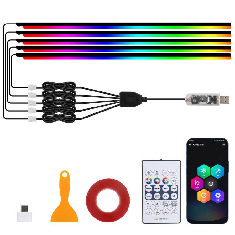 3 Control App Remote Control Colorful Car Interior Ambient Lighting Modified LED Acrylic USB Car Ambient Lighting, Spec: 110cm x 5 5 In 1 - Atmosphere lights by buy2fix | Online Shopping UK | buy2fix