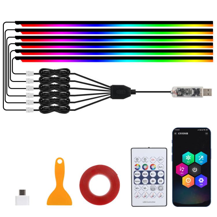 3 Control App Remote Control Colorful Car Interior Ambient Lighting Modified LED Acrylic USB Car Ambient Lighting, Spec: 110cm x 6 6 In 1 - Atmosphere lights by buy2fix | Online Shopping UK | buy2fix