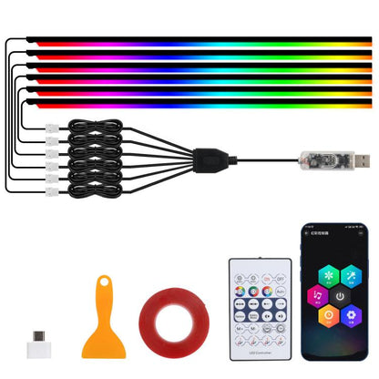3 Control App Remote Control Colorful Car Interior Ambient Lighting Modified LED Acrylic USB Car Ambient Lighting, Spec: 110cm x 6 6 In 1 - Atmosphere lights by buy2fix | Online Shopping UK | buy2fix