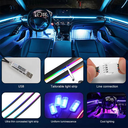 3 Control App Remote Control Colorful Car Interior Ambient Lighting Modified LED Acrylic USB Car Ambient Lighting, Spec: 110cm+35cm 2 In 1 - Atmosphere lights by buy2fix | Online Shopping UK | buy2fix