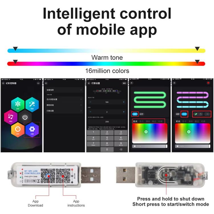 3 Control App Remote Control Colorful Car Interior Ambient Lighting Modified LED Acrylic USB Car Ambient Lighting, Spec: 110cm+75cm x 4+35cm 6 In 1 - Atmosphere lights by buy2fix | Online Shopping UK | buy2fix