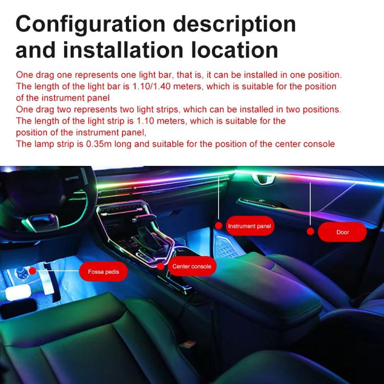 3 Control App Remote Control Colorful Car Interior Ambient Lighting Modified LED Acrylic USB Car Ambient Lighting, Spec: 110cm x 6 6 In 1 - Atmosphere lights by buy2fix | Online Shopping UK | buy2fix