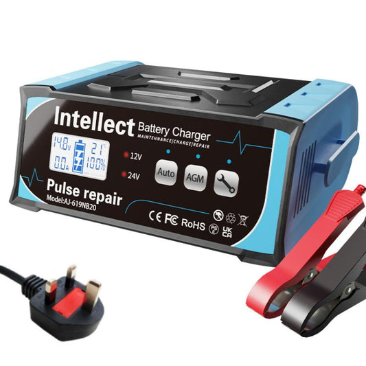12V/24V Car Battery Charger Intelligent Pulse Lead-acid Battery Repair, Specification: UK Plug - Battery Charger by buy2fix | Online Shopping UK | buy2fix