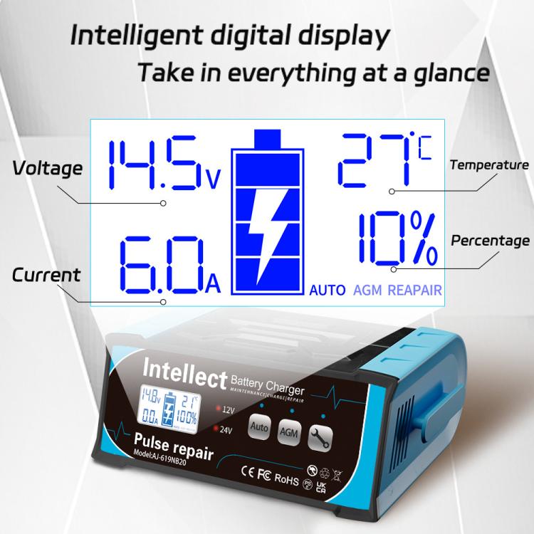 12V/24V Car Battery Charger Intelligent Pulse Lead-acid Battery Repair, Specification: US Plug - Battery Charger by buy2fix | Online Shopping UK | buy2fix