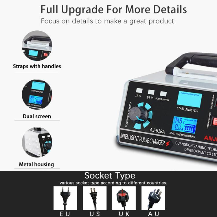 ANJING 12-24V Car Motorcycle Battery Charger Pure Copper Intelligent Pulse Repair, Specification: AU Plug - Battery Charger by buy2fix | Online Shopping UK | buy2fix