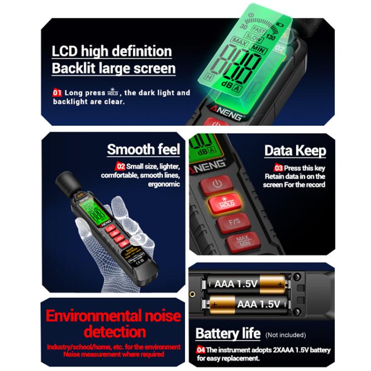 ANENG Sound Decibel Tester Volume Sound Level Noise Meter(No Battery) - Light & Sound Meter by ANENG | Online Shopping UK | buy2fix