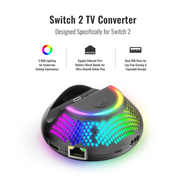 For Nintendo Switch 2 JYS 4K 60Hz TV Dock 5-In-1 HUB With Gigabit Ethernet Port RGB Ambient Lighting - Charger & Power by JYS | Online Shopping UK | buy2fix