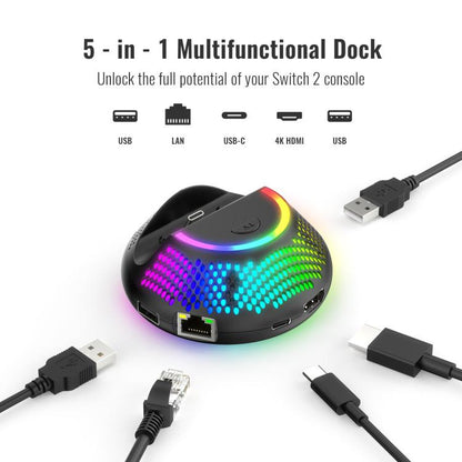 For Nintendo Switch 2 JYS 4K 60Hz TV Dock 5-In-1 HUB With Gigabit Ethernet Port RGB Ambient Lighting - Charger & Power by JYS | Online Shopping UK | buy2fix