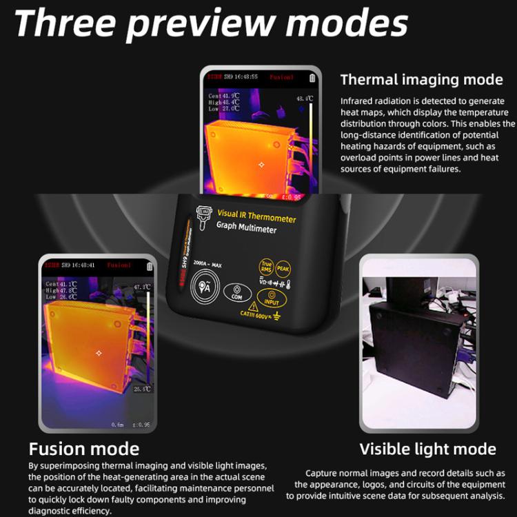 Standard+Macro Lens BSIDE SH9 Infrared Thermal Imaging Multimeter Touchscreen High-Definition Thermal Imaging Thermometer Electrical Floor Heating Inspection - Thermostat & Thermometer by BSIDE | Online Shopping UK | buy2fix