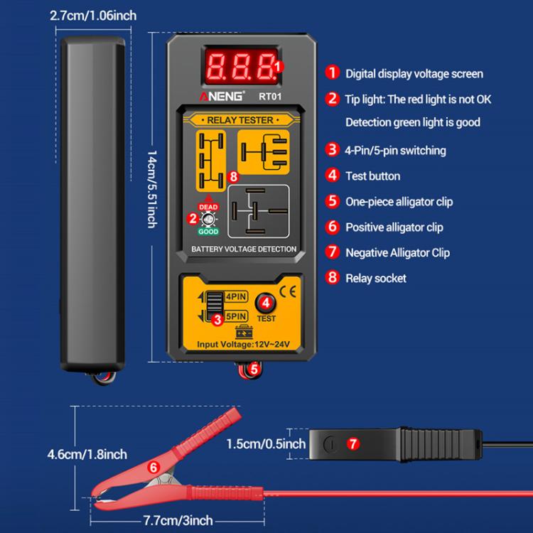 ANENG 12V/24V Car Battery Relay Four-Pin Digital Display Tester(RT01) - Electronic Test by ANENG | Online Shopping UK | buy2fix