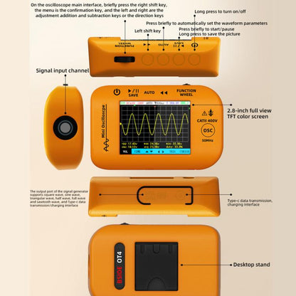 BSIDE OT4 Miniature Oscilloscope Signal Generator Rechargeable Handheld Color Screen 50MHz Oscilloscope - Other Tester Tool by BSIDE | Online Shopping UK | buy2fix