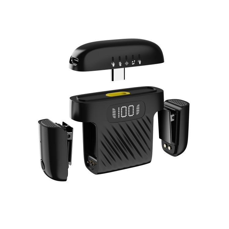 One To Two Mini Wireless Collar-clip Noise-cancelling Microphone With Charging Case(Black) - Microphone by buy2fix | Online Shopping UK | buy2fix