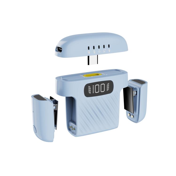One To Two Mini Wireless Collar-clip Noise-cancelling Microphone With Charging Case(Blue) - Microphone by buy2fix | Online Shopping UK | buy2fix