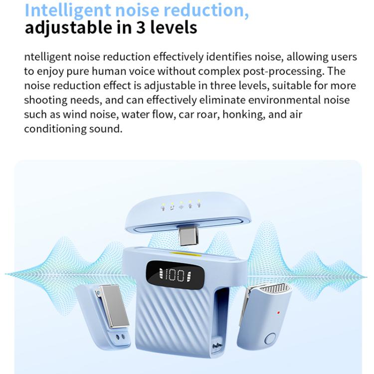 One To Two Mini Wireless Collar-clip Noise-cancelling Microphone With Charging Case(Blue) - Microphone by buy2fix | Online Shopping UK | buy2fix