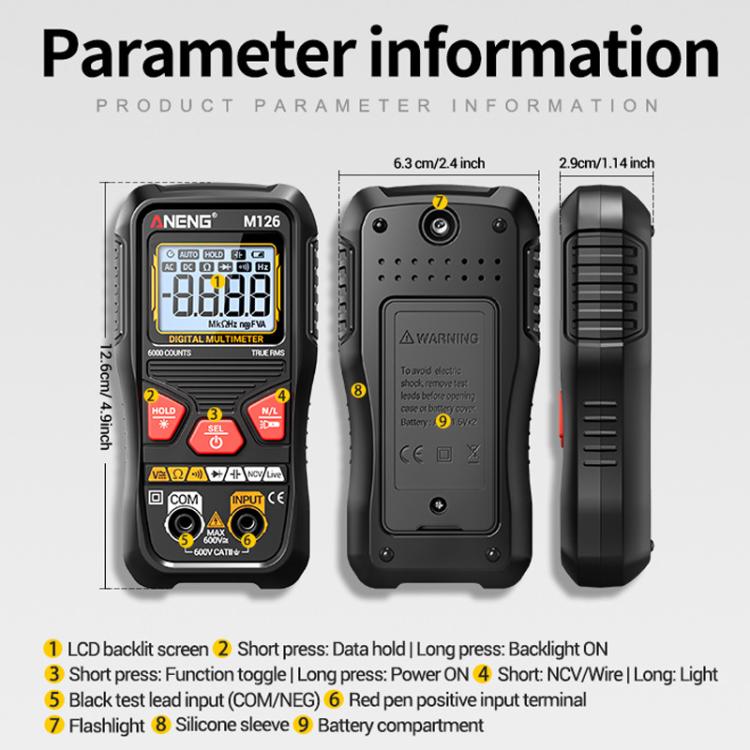ANENG Anti-burn Electrical Digital Display Fully Automatic Digital Multimeter(M126) - Digital Multimeter by ANENG | Online Shopping UK | buy2fix