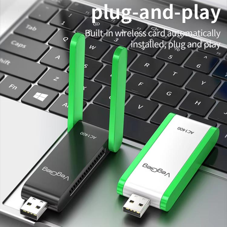 VegGieg 1400Mbps Dual Band WIFI 6 USB Wireless Adapter Driver-Free Network Card  for Desktop PC/Laptop(Black) - USB Network Adapter by VegGieg | Online Shopping UK | buy2fix