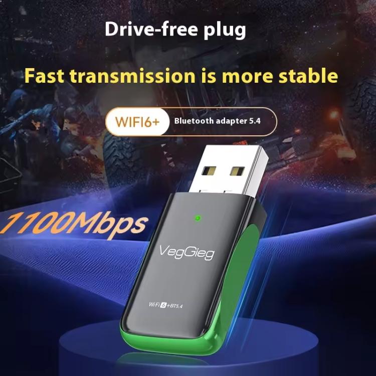 VegGieg 1100Mbps 2-in-1 WiFi 6 Bluetooth 5.4 USB Adapter Gigabit 5G Wireless Network Card for PC/Laptop(V-UB506) - USB Network Adapter by VegGieg | Online Shopping UK | buy2fix