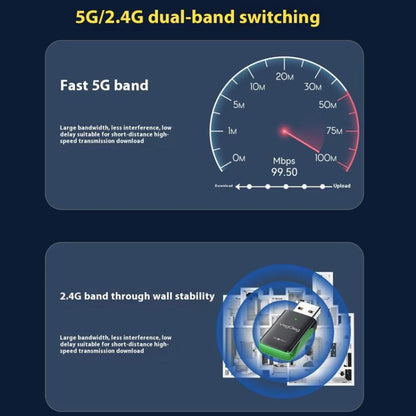 VegGieg 1100Mbps 2-in-1 WiFi 6 Bluetooth 5.4 USB Adapter Gigabit 5G Wireless Network Card for PC/Laptop(V-UB506) - USB Network Adapter by VegGieg | Online Shopping UK | buy2fix