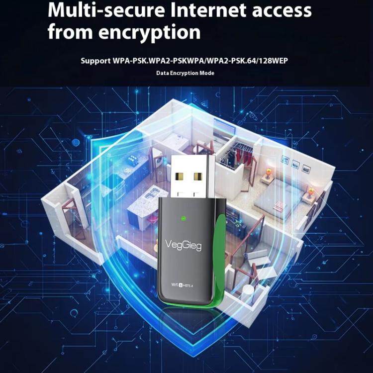 VegGieg 1100Mbps 2-in-1 WiFi 6 Bluetooth 5.4 USB Adapter Gigabit 5G Wireless Network Card for PC/Laptop(V-UB506) - USB Network Adapter by VegGieg | Online Shopping UK | buy2fix