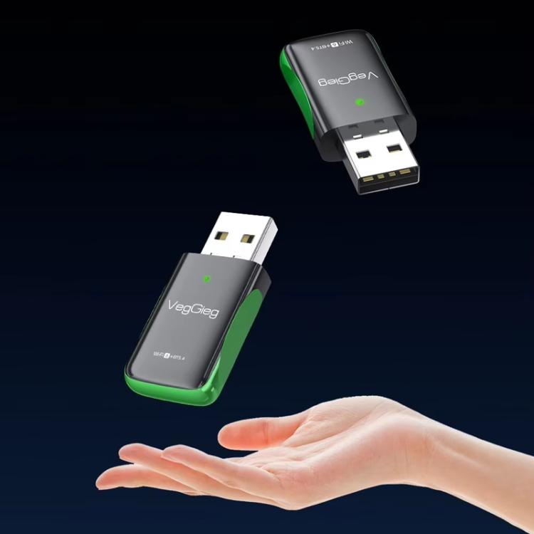 VegGieg 1100Mbps 2-in-1 WiFi 6 Bluetooth 5.4 USB Adapter Gigabit 5G Wireless Network Card for PC/Laptop(V-UB506) - USB Network Adapter by VegGieg | Online Shopping UK | buy2fix