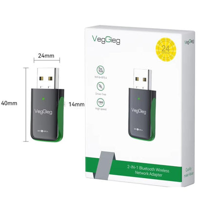 VegGieg 1100Mbps 2-in-1 WiFi 6 Bluetooth 5.4 USB Adapter Gigabit 5G Wireless Network Card for PC/Laptop(V-UB506) - USB Network Adapter by VegGieg | Online Shopping UK | buy2fix