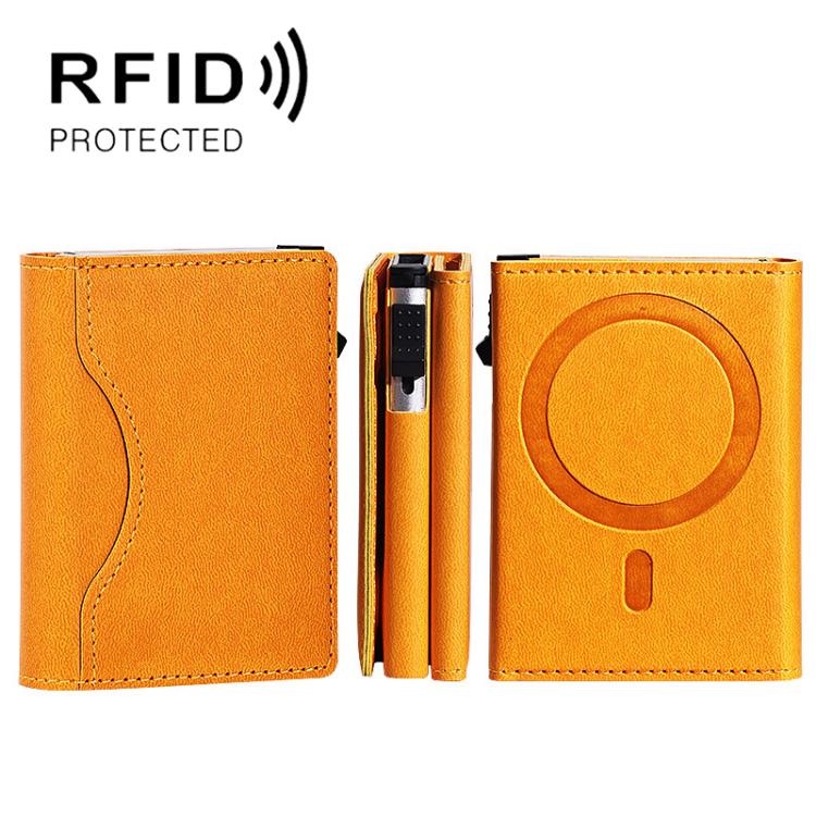 One-Click Pop-Up RFID Blocking Card Holder Magnetic Phone Wallet for MagSafe iPhones(Yellow) - Adhesive Card Holders by buy2fix | Online Shopping UK | buy2fix