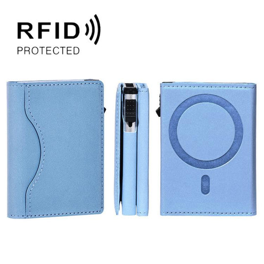 One-Click Pop-Up RFID Blocking Card Holder Magnetic Phone Wallet for MagSafe iPhones(Blue)