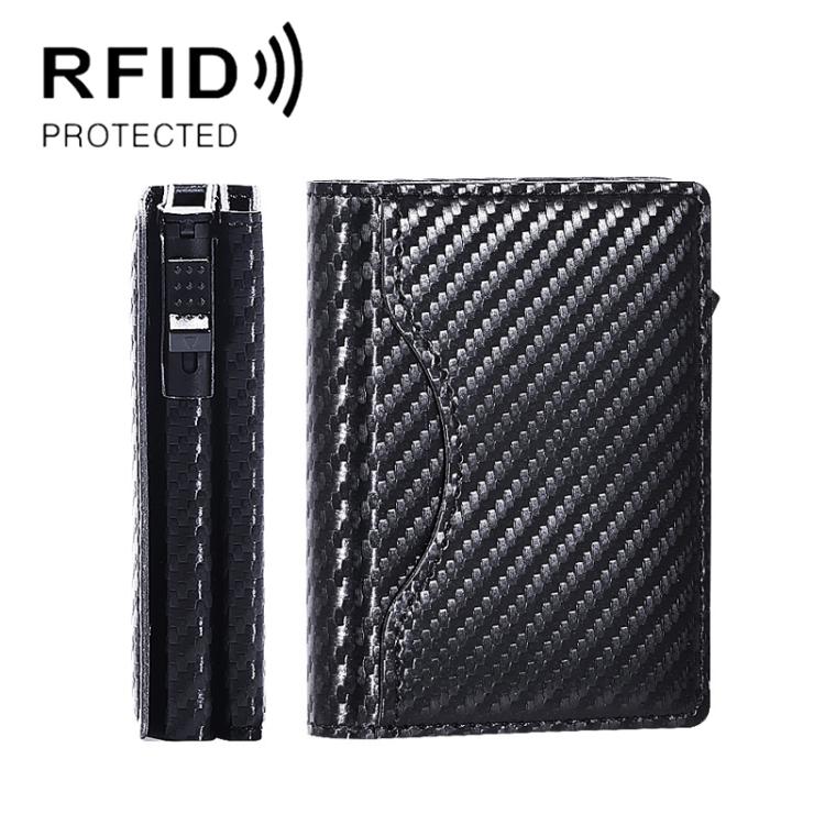 One-Click Pop-Up RFID Blocking Card Holder Magnetic Phone Wallet for MagSafe iPhones(Carbon Fiber) - Adhesive Card Holders by buy2fix | Online Shopping UK | buy2fix