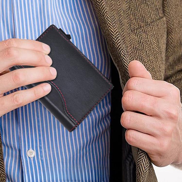 One-Click Pop-Up RFID Blocking Card Holder Magnetic Phone Wallet for MagSafe iPhones(Carbon Fiber) - Adhesive Card Holders by buy2fix | Online Shopping UK | buy2fix