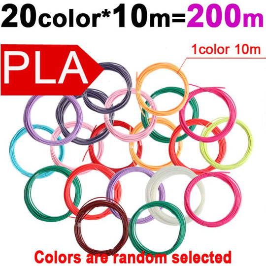 200m 20 Colors x 10m PLA 3D Printer Filament 1.75mm Multicolor Filament Bundle for 3D Pen & Crafting