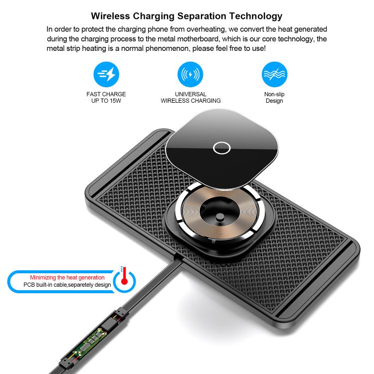 Car Magnetic Avoid Camera Wireless Charging Anti-slip Pad(USB Interface 1m) - Wireless Charging Pads by buy2fix | Online Shopping UK | buy2fix