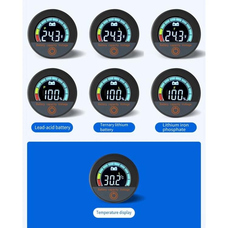 DC 8-100V Lithium Lead-acid Battery Circular Digital Display Meter, Specification: Embedded Installation - Electrical Instruments by buy2fix | Online Shopping UK | buy2fix