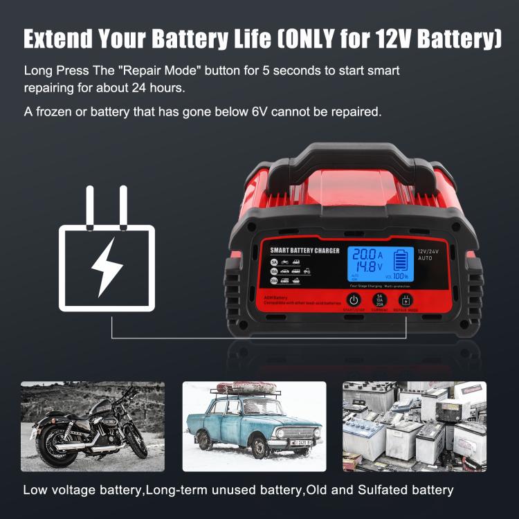 DMD 12V/24V Universal Intelligent Pulse Repair Battery Charger(US Plug) - Battery Charger by buy2fix | Online Shopping UK | buy2fix