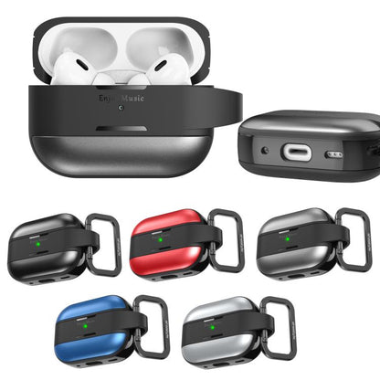 For AirPods Pro 2 AhaStyle WG75-PRO2 TPU Aluminum Alloy Split Scratch-Resistant Protective Case(Black) - For AirPods Pro 2 by AhaStyle | Online Shopping UK | buy2fix