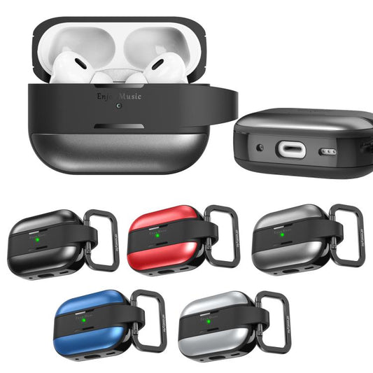 For AirPods Pro 2 AhaStyle WG75-PRO2 TPU Aluminum Alloy Split Scratch-Resistant Protective Case(Black) - For AirPods Pro 2 by AhaStyle | Online Shopping UK | buy2fix