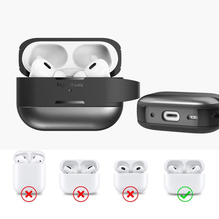 For AirPods Pro 2 AhaStyle WG75-PRO2 TPU Aluminum Alloy Split Scratch-Resistant Protective Case(Black) - For AirPods Pro 2 by AhaStyle | Online Shopping UK | buy2fix