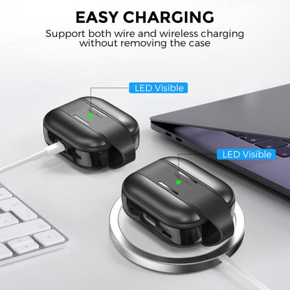 For AirPods Pro 2 AhaStyle WG75-PRO2 TPU Aluminum Alloy Split Scratch-Resistant Protective Case(Black) - For AirPods Pro 2 by AhaStyle | Online Shopping UK | buy2fix