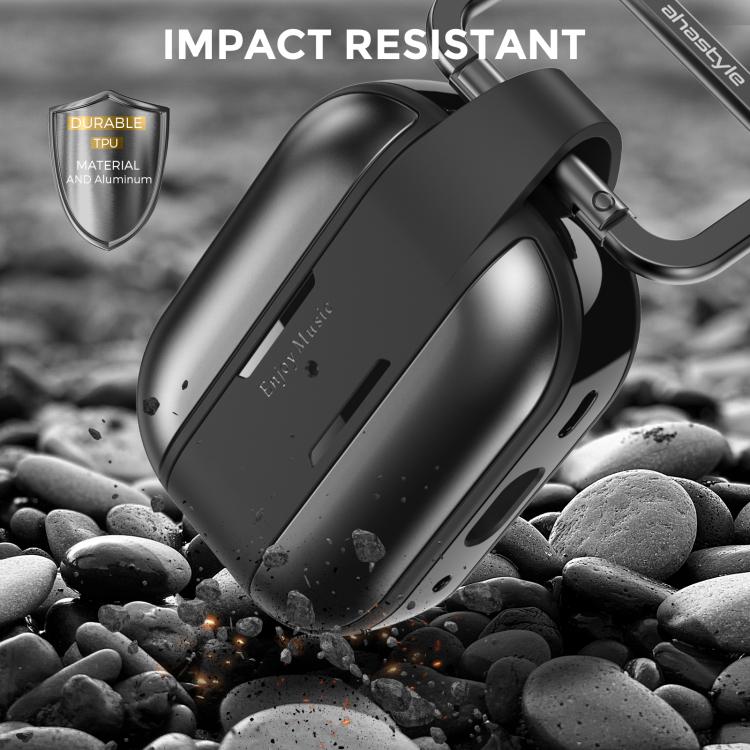 For AirPods Pro 2 AhaStyle WG75-PRO2 TPU Aluminum Alloy Split Scratch-Resistant Protective Case(Black) - For AirPods Pro 2 by AhaStyle | Online Shopping UK | buy2fix