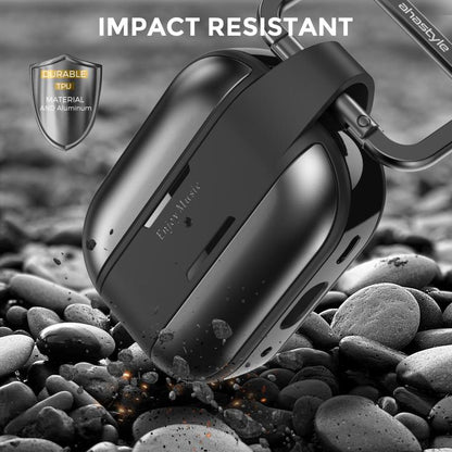 For AirPods Pro 2 AhaStyle WG75-PRO2 TPU Aluminum Alloy Split Scratch-Resistant Protective Case(Black) - For AirPods Pro 2 by AhaStyle | Online Shopping UK | buy2fix