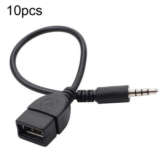 10pcs 3.5mm Male Round Head To USB 2.0 Female USB Disk Car MP3 Data Transmission Cable(Black) - DIY Cables by buy2fix | Online Shopping UK | buy2fix