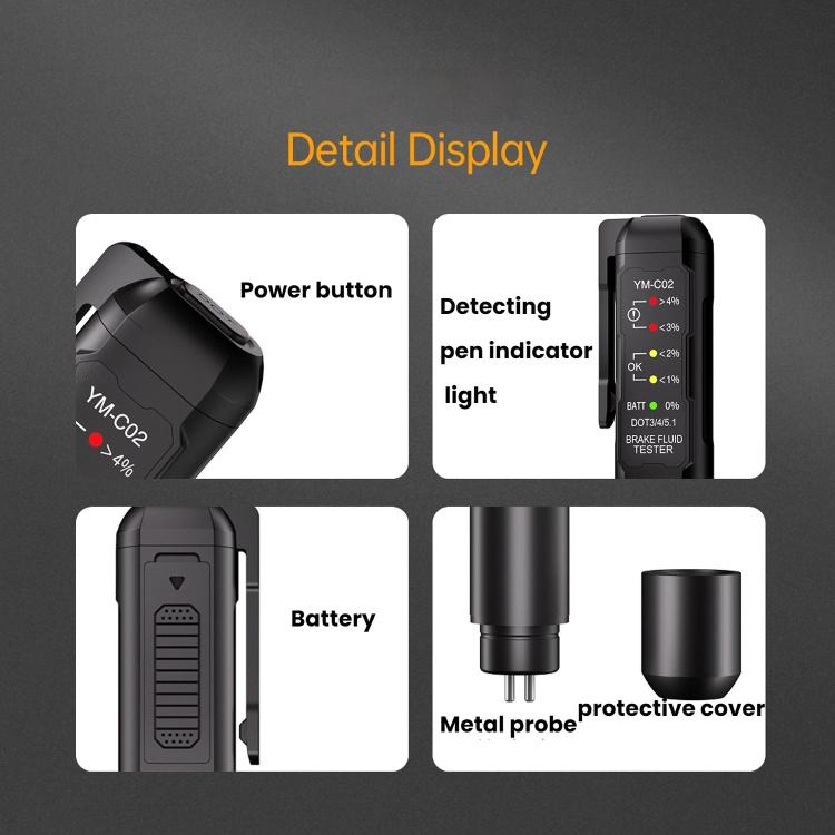 Automobile Brake Oil Detection Pen Brake Fluid Moisture Tester(YM-C02) - Electronic Test by buy2fix | Online Shopping UK | buy2fix