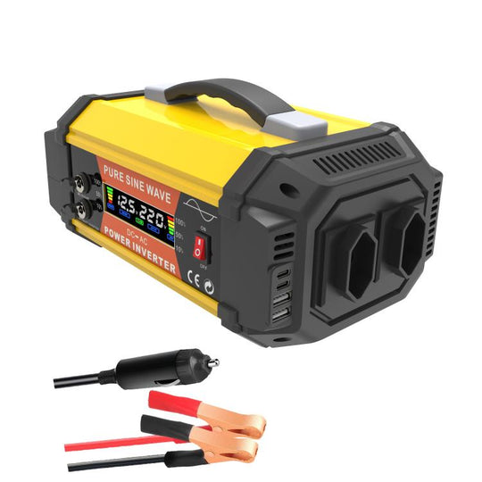 Gurxun Pure Sine Wave Inverter With Dual AC Outlets 2 USB + 2 Type-C Ports Car Power Converter, Spec: PQ500W Brazil Plug 12V To 220V