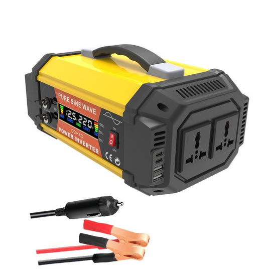 Gurxun Pure Sine Wave Inverter With Dual AC Outlets 2 USB + 2 Type-C Ports Car Power Converter, Spec: PQ500W Universal Socket 12V To 220V