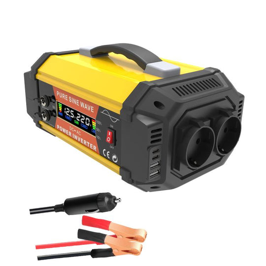 Gurxun Pure Sine Wave Inverter With Dual AC Outlets 2 USB + 2 Type-C Ports Car Power Converter, Spec: PQ800W EU Plug