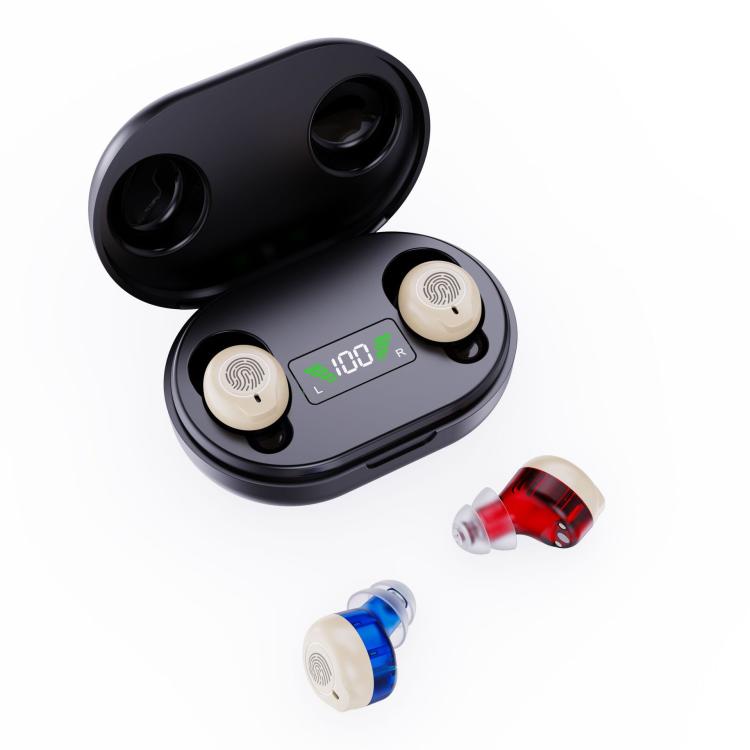 Wireless Invisible Hearing Aid With Digital Display Charging Case & Touch Control Red Blue+Black Case - Hearing Aids by buy2fix | Online Shopping UK | buy2fix