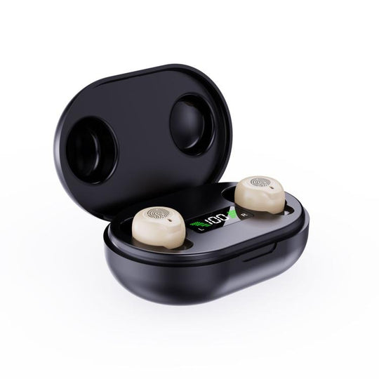Wireless Invisible Hearing Aid With Digital Display Charging Case & Touch Control Skin Color+Black Case