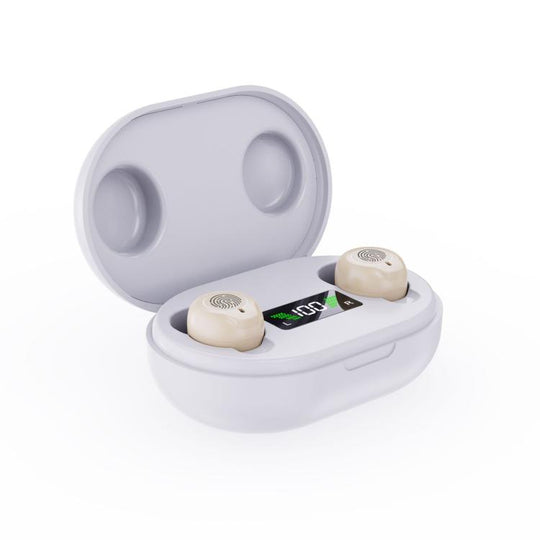 Wireless Invisible Hearing Aid With Digital Display Charging Case & Touch Control Skin Color +White Case
